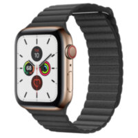 Apple Watch 5 (GPS + Cellular) 44mm Gold Stainless Steel Case with Black Leather Loop (MWQN2)